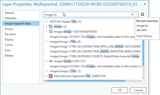 Image support data properties