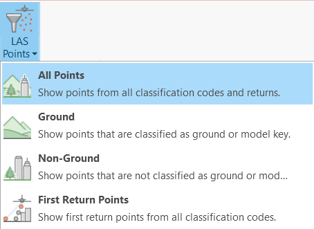 LAS point filters available on the Appearance tab