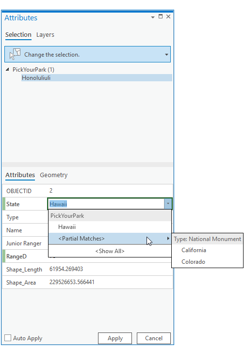 Attributes pane contingent values