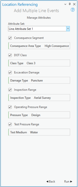 Add Multiple Line Events pane with Manage Attributes table