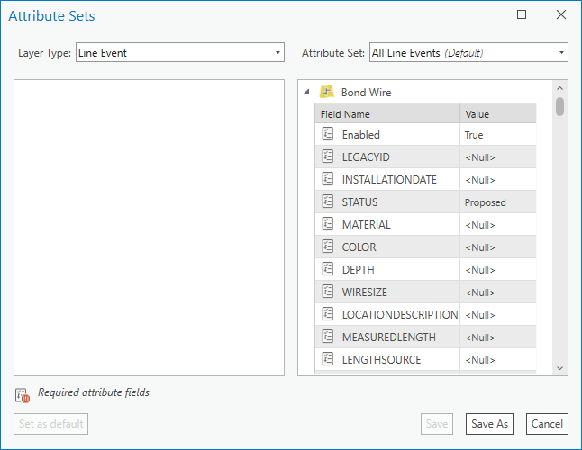 Attribute Sets dialog box with the default attribute set