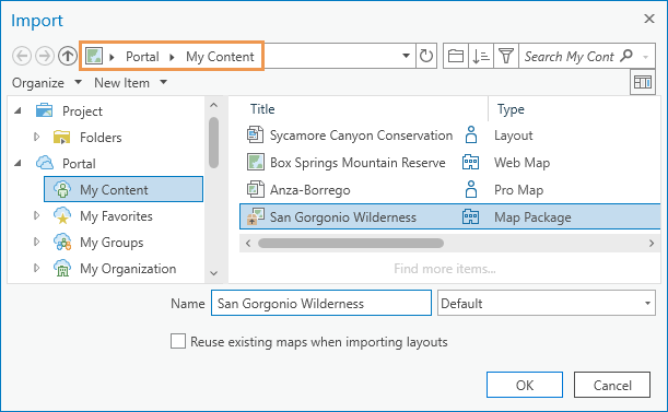 Map package selected on the Import dialog box