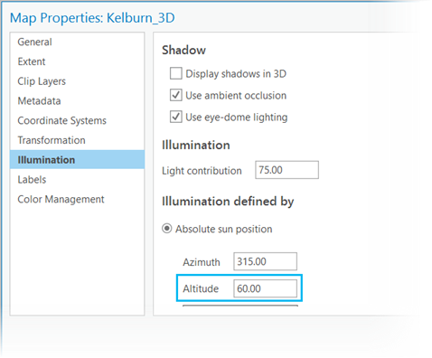 Illumination tab on the Map Properties dialog box.