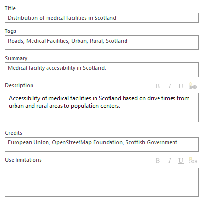 Metadata tab of the Map Properties dialog box