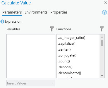 Expression builder controls in the Calculate Value tool
