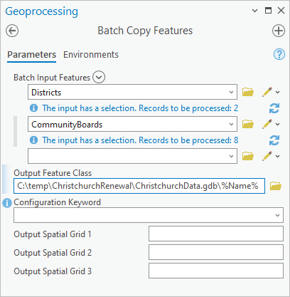 Batch Copy Features parameters