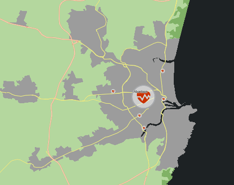 Map showing updated symbology for primary roads near Aberdeen