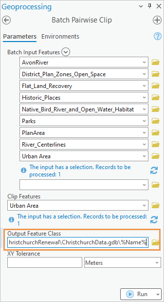 Batch Pairwise Clip tool parameters