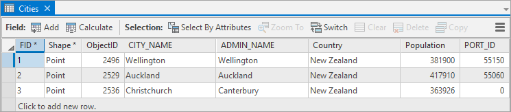 A layer attribute table