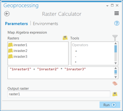 Raster Calculator user interface