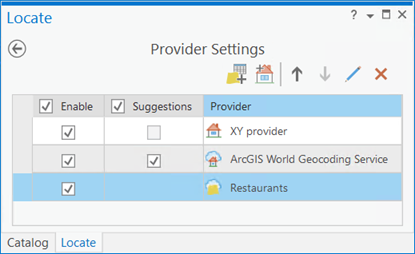 Feature service layer added to Locate Providers list