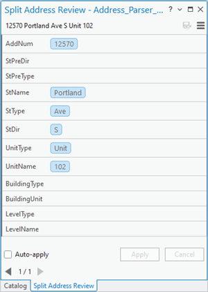 Split Address Review pane