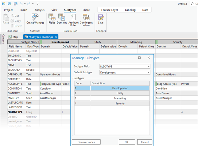 Creating subtypes on the BLDGTYPE field of the Building layer