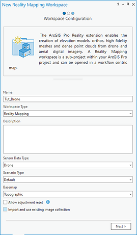 New Reality Mapping Workspace wizard