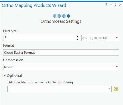 Create a drone ortho mapping workspace dialog box