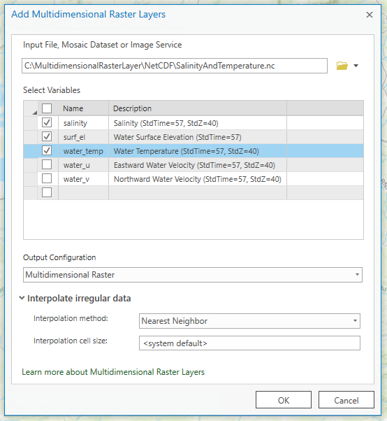 Add Multidimensional Raster Layers dialog box