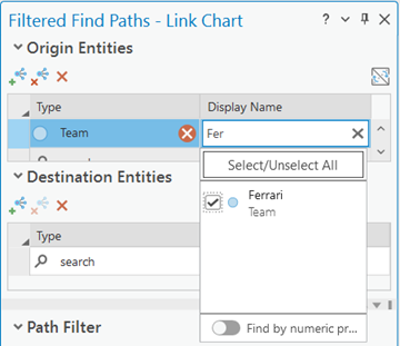Search for and select the origin entities.