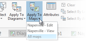 Apply To Maps drop-down list on Network Diagram ribbon