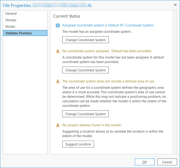 Validate Position tab from BIM data file properties