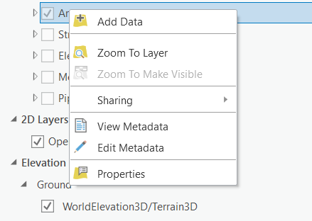 Discipline layer context menu