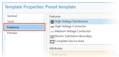 Preset template Features tab