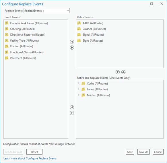 Configure Replace Events dialog box