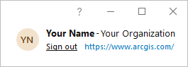 Sign-in status on the ArcGIS Pro start page