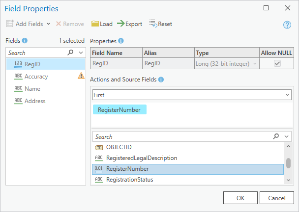 Field Properties dialog box