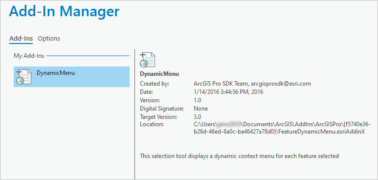 Add-Ins in the Add-In Manager