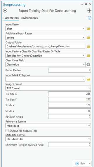 Export Training Data For Deep Learning tool parameters