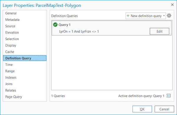 Definition Query tab in the Layer Properties pane