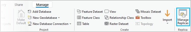 The Manage Replicas button in the Replica group of the Manage tab