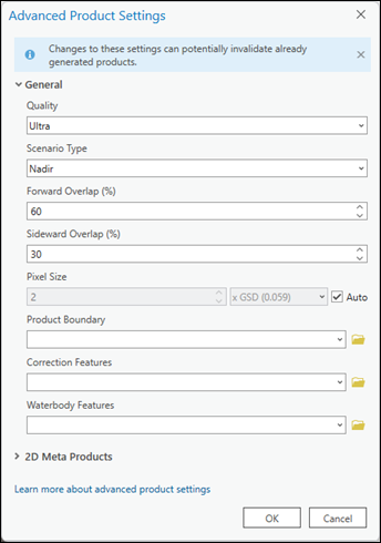 Advanced Product Settings dialog box