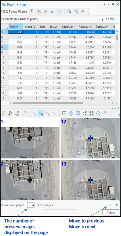 Tie Point Editor window