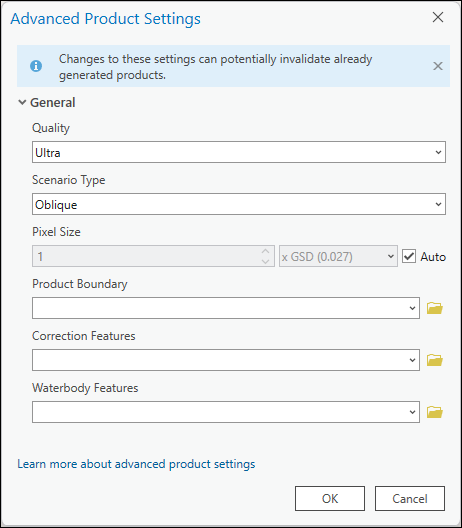 Advanced Product Settings for generating a 3D mesh