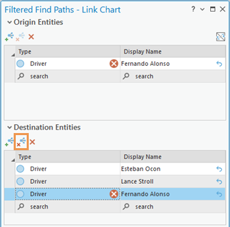 Remove a selected row from the destination entity list.