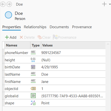 View an entity's properties in the details panel in the investigation.