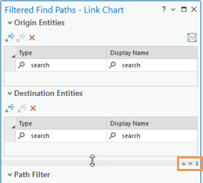 Drag the bar or use the buttons to resize panels in the Filtered Find Paths pane.