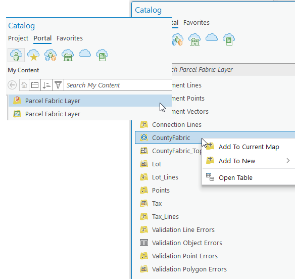 Add the parcel fabric and its layers to the map from your portal.