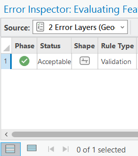 The layer in the Error Inspector pane with the verified status