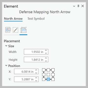 Element pane with Placement tab active and size and position sections expanded