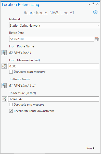 Retire Route pane