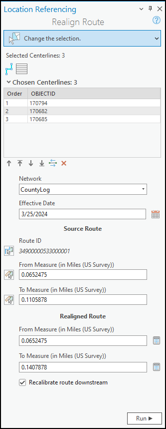 Realign Route pane