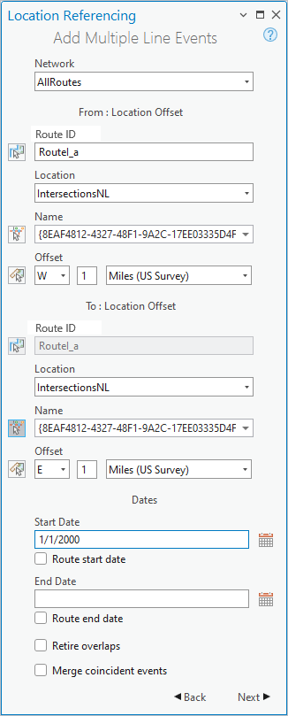 Add Multiple Line Events pane