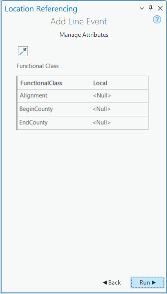 Add Line Event pane with Manage Attributes settings