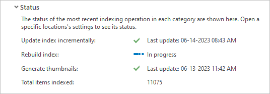 Indexing status messages