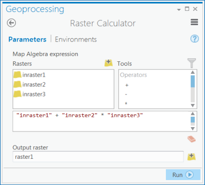 Raster Calculator tool user interface