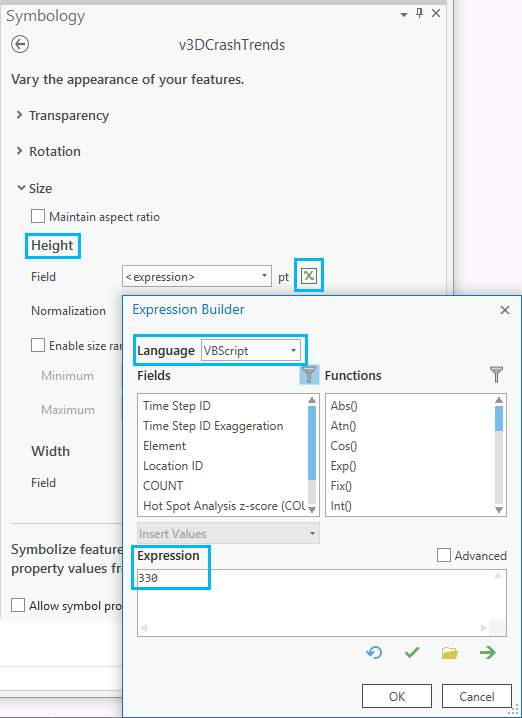 Set Height and Width symbology expressions