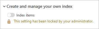 Indexing settings on the Indexing tab of the Options dialog box