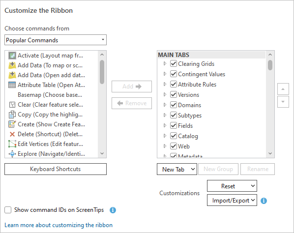 Customize the Ribbon dialog box